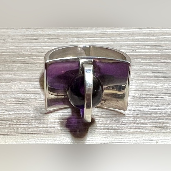 Denmark Designer Signed Poul Warmind Modernist Sterling Silver Amethyst Ring - Picture 3 of 13